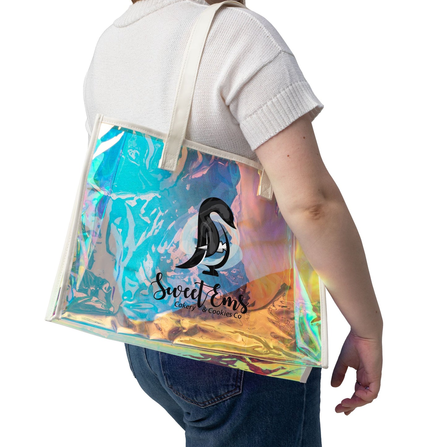 Holographic Beach Tote Bag — Iridescent Clear Summer Shopper