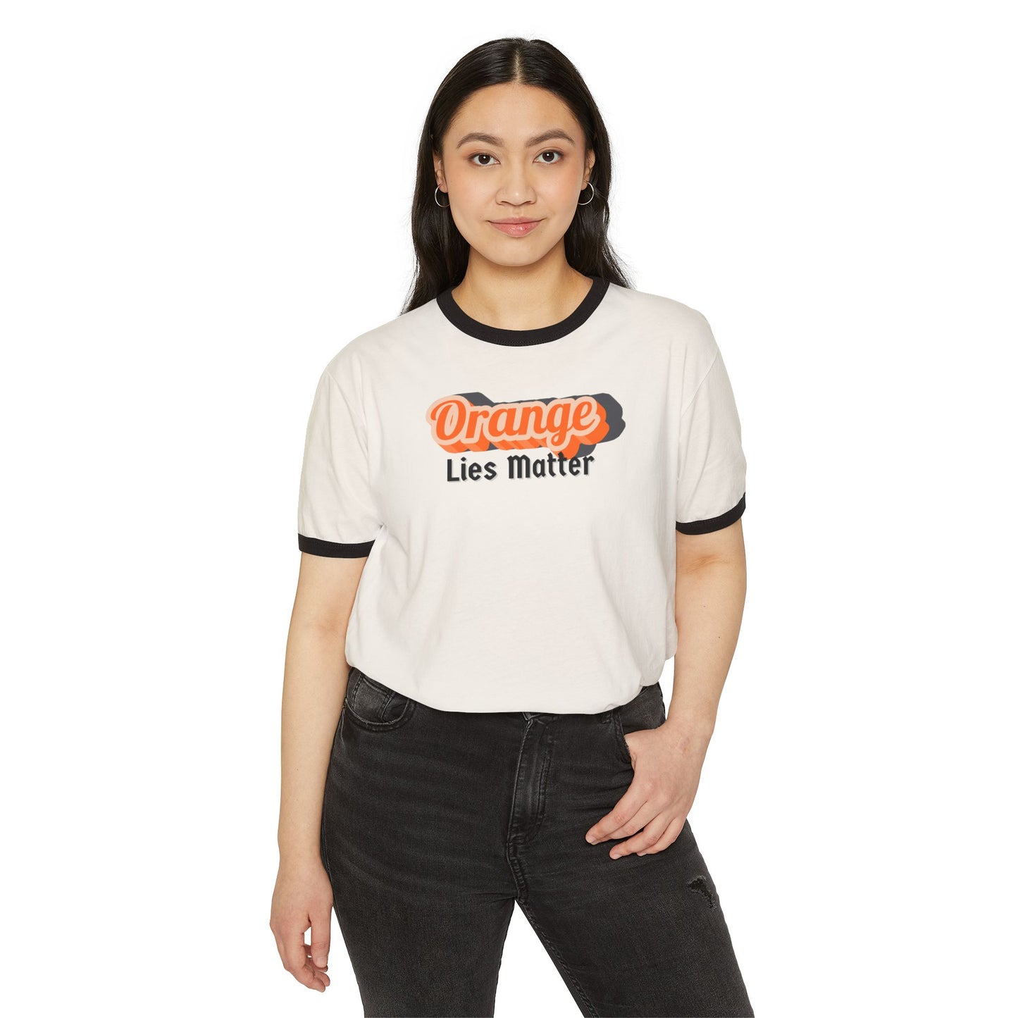 Ringer T-Shirt — "Orange Lies Matter" Retro Graphic Tee
