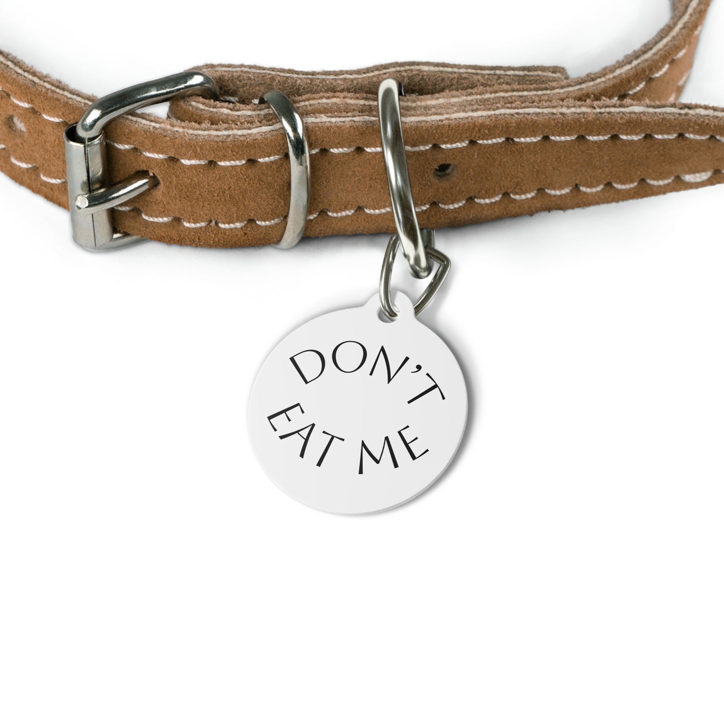 "Don't Eat Me" Round Pet ID Tag — Cute Penguin Design