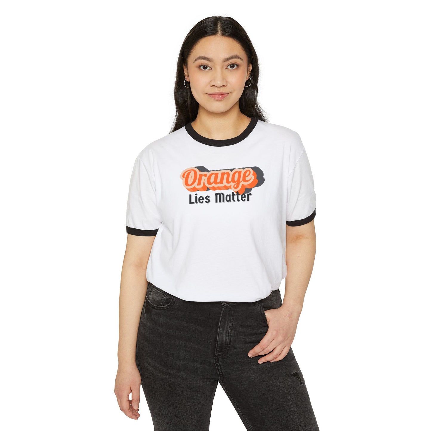 Ringer T-Shirt — "Orange Lies Matter" Retro Graphic Tee