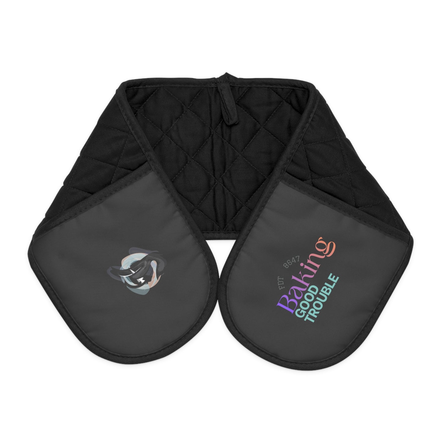 Oven Mitts - 'Baking Good Trouble' Black Heat-Resistant Double Oven Mitt (Long Pot Holder)