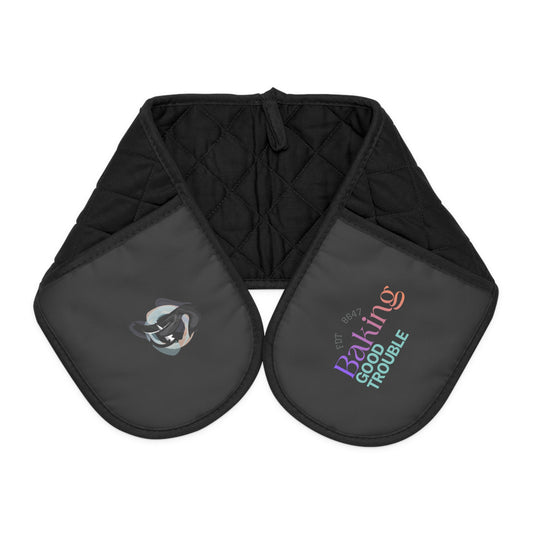 Oven Mitts - 'Baking Good Trouble' Black Heat-Resistant Double Oven Mitt (Long Pot Holder)