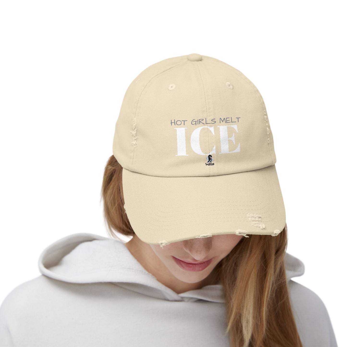 Distressed Baseball Cap — "Hot Girls Melt Ice" Vintage Hat