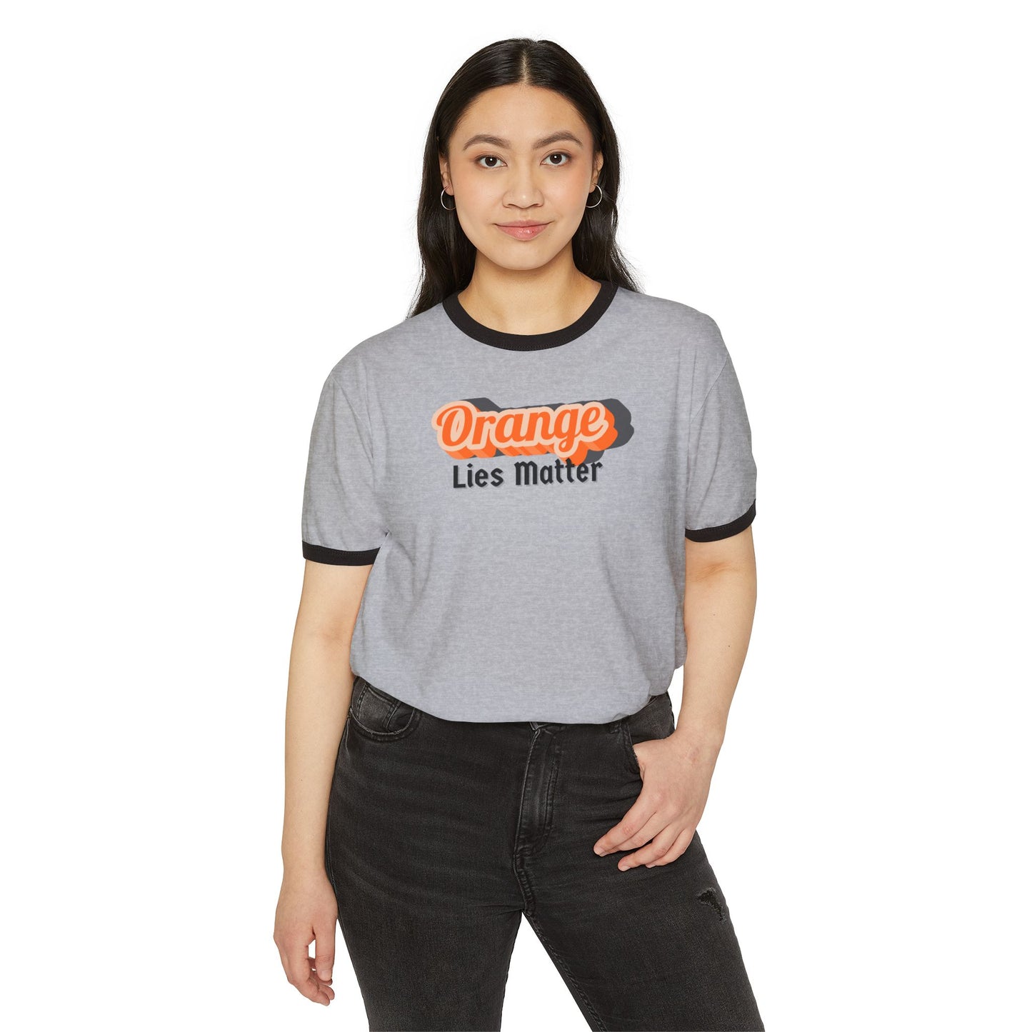 Ringer T-Shirt — "Orange Lies Matter" Retro Graphic Tee