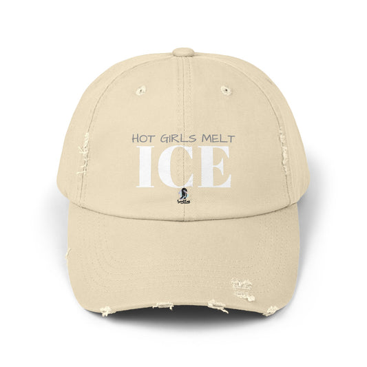 Distressed Baseball Cap — "Hot Girls Melt Ice" Vintage Hat